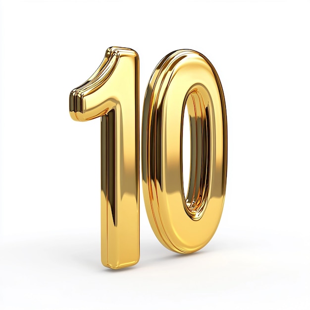 Oro de 3d número 10 aislado sobre fondo blanco