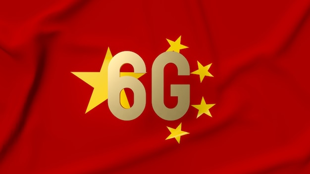 El oro 6g en la bandera china para la representación 3d del concepto de tecnología o comunicaciones