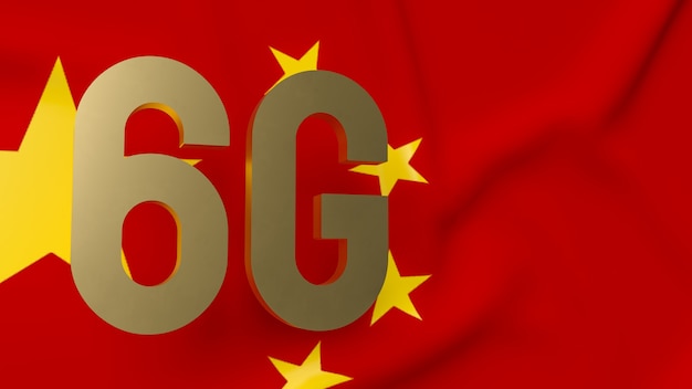 El oro 6g en la bandera china para la representación 3d del concepto de tecnología o comunicaciones