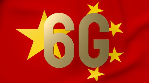 El oro 6g en la bandera china para la representación 3d del concepto de tecnología o comunicaciones