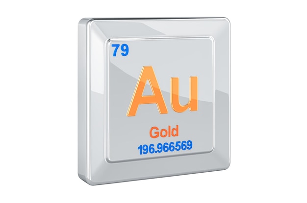 Oro aurum Au elemento químico signo 3D renderizado aislado sobre fondo blanco