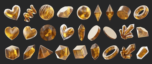 Oro Conjunto de formas geométricas de objetos con fondo aislado representación 3D