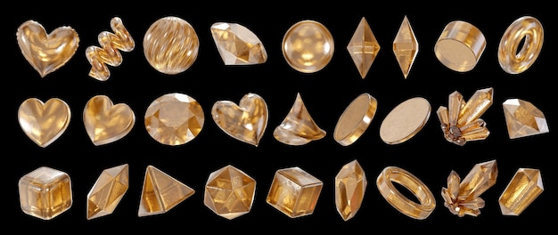 Oro Conjunto de formas geométricas de objetos con fondo aislado representación 3D