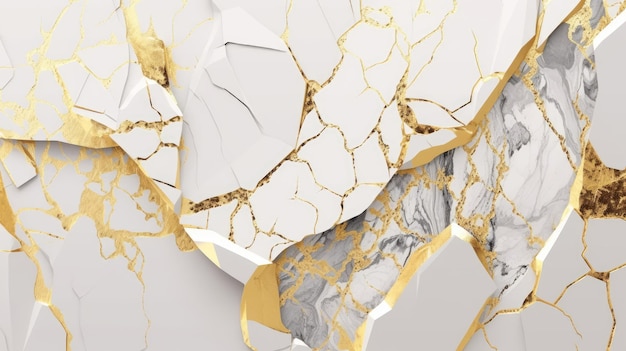 Oro kintsugi crack estilo 3D sobre fondo blanco con tecnología de IA generativa