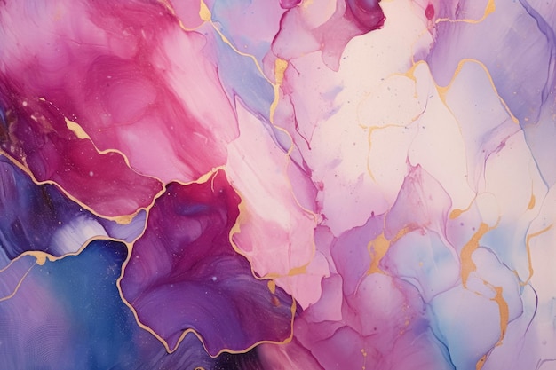 Oro líquido Azul Rosa Textura Vibrante Brillo metálico Brillante Flujo radiante Mezcla de pintura abstracta