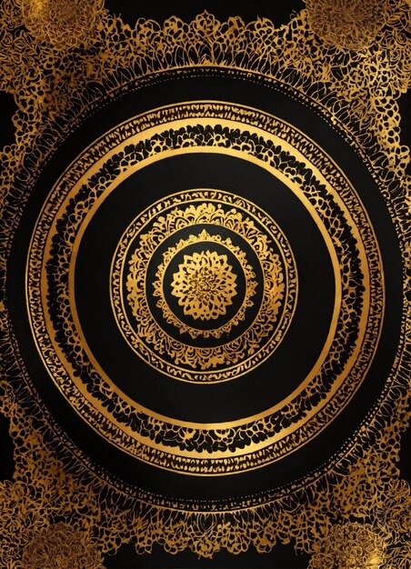 Foto oro y negro mandala arte de fondo con tarjeta de invitación de frontera boda árabe islámico floral pa