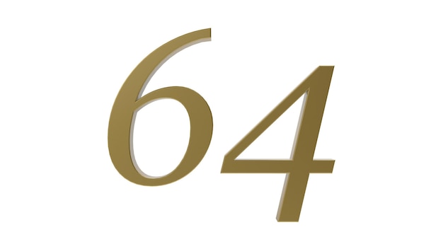 Oro número 64 dígitos metal 3d render ilustración