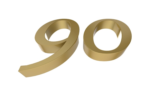 Oro número 90 dígitos metal 3d render ilustración