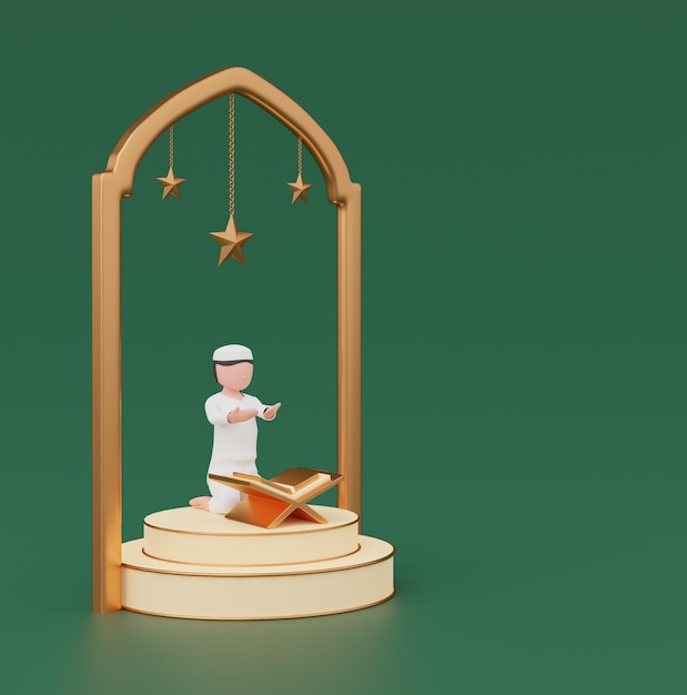 Oro verde Hermoso objeto 3D islámico moderno Ramadán y Eid Mubarak Al Fitr