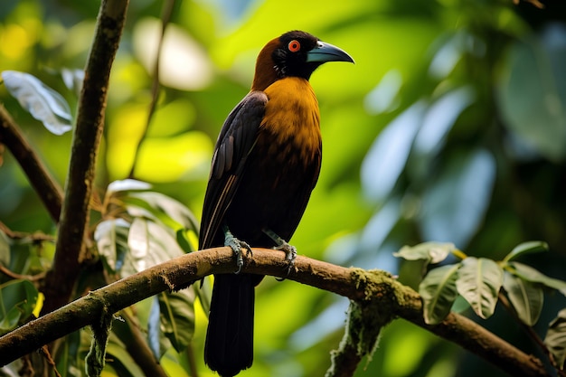 Foto oropendola de costas russetas em ambiente florestal natural