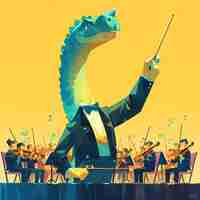 Foto orquesta de animales una representación caprichosa de un dinosaurio dirigiendo una sinfonía