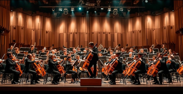 Foto orquestra sinfônica no grande salão do teatro imagem gerada por ia