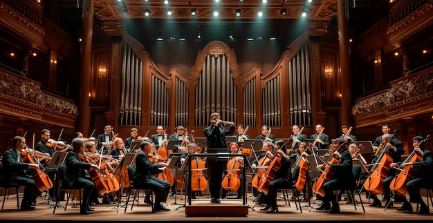 Foto orquestra sinfônica no grande salão do teatro imagem gerada por ia