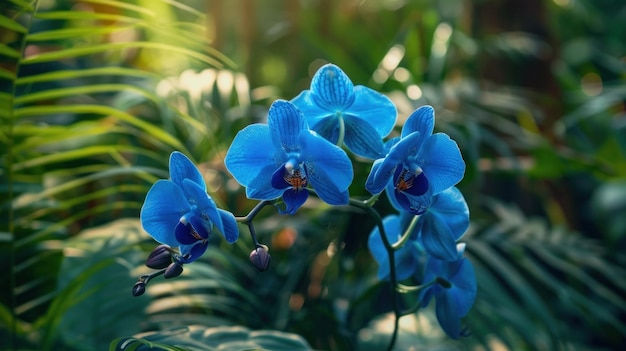 La orquídea azul está creciendo afuera.