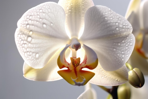 Una orquídea blanca con gotas de agua