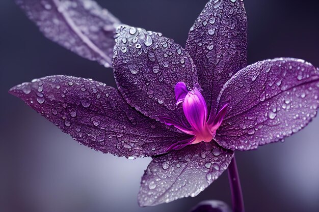 Orquídea com gotas de orvalho flor lilás