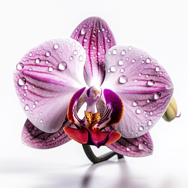 Una orquídea morada con gotas de agua