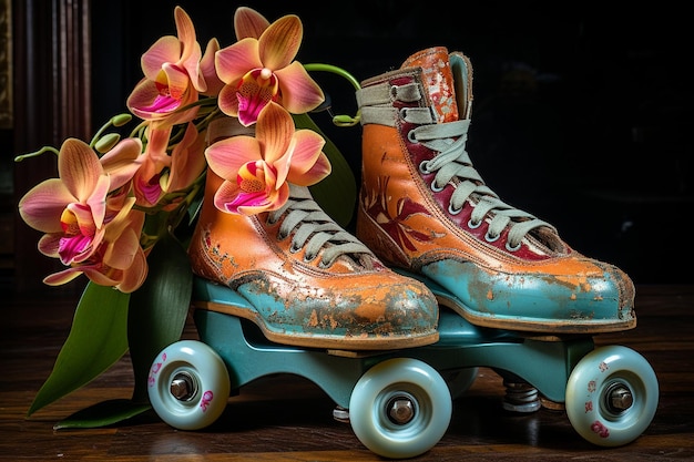 Orquídea con un par de patines retro para divertirse