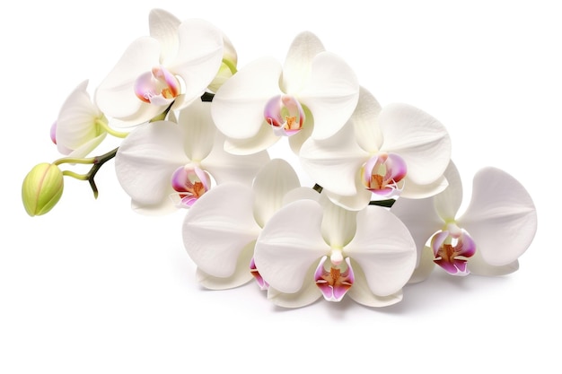 Orquídea Phalaenopsis florescendo em fundo branco isolada lindas flores de primavera beleza