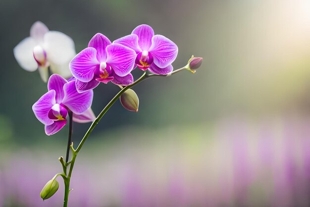 una orquídea púrpura con un tallo verde