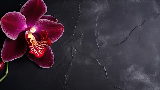 Foto una orquídea roja con un fondo oscuro