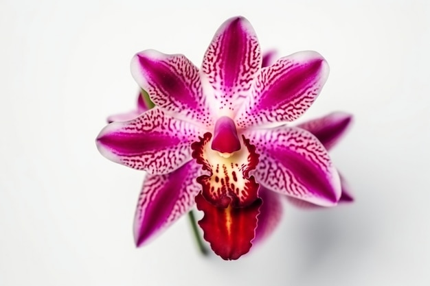 Una orquídea rosa con una flor roja