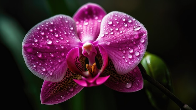 Una orquídea rosa con gotas de agua