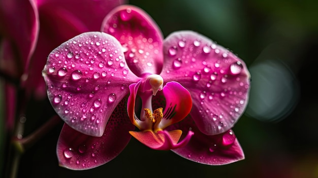 Una orquídea rosa con gotas de agua