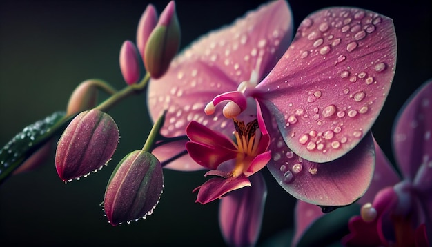 Una orquídea rosa con gotas de agua