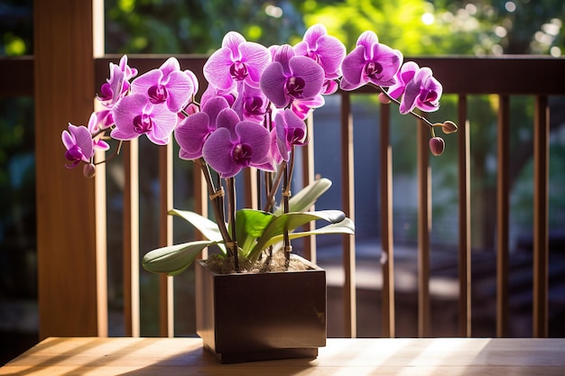 Foto orquídea roxa em vaso