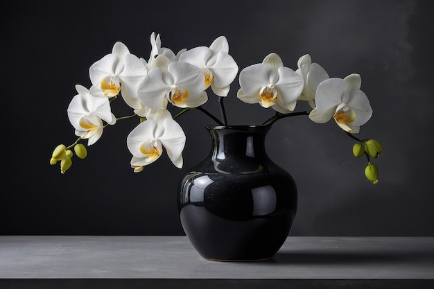 Orquídeas brancas elegantes em um vaso preto
