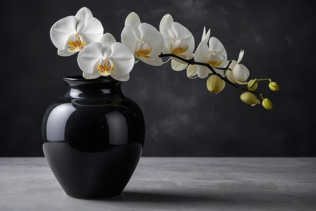 Orquídeas brancas elegantes em um vaso preto