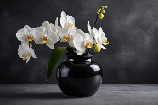 Orquídeas brancas elegantes em um vaso preto