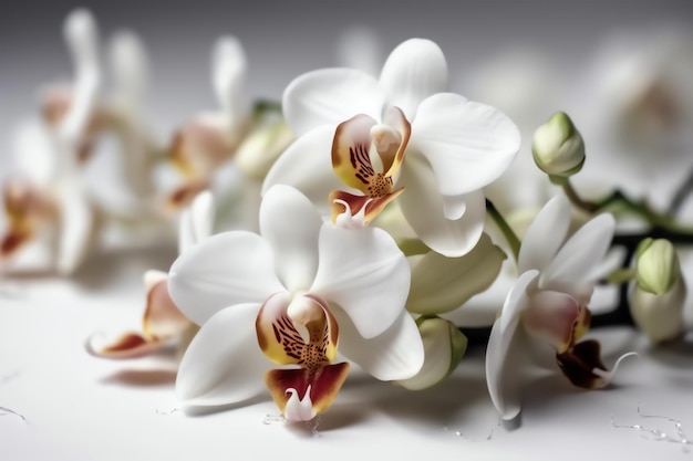 Orquídeas brancas em uma mesa branca