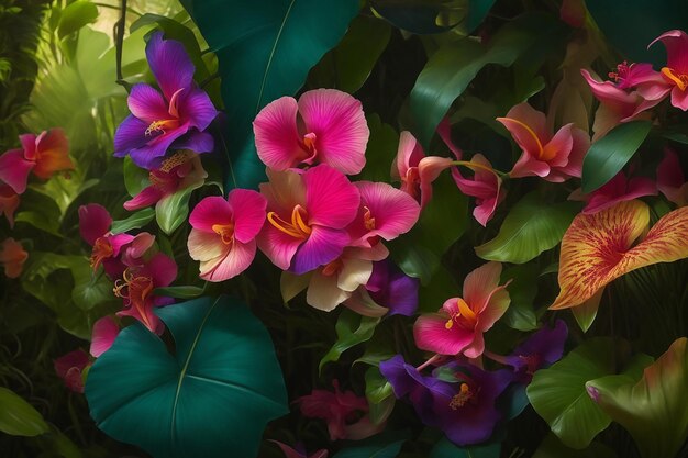 Orquídeas de colores en el jardín