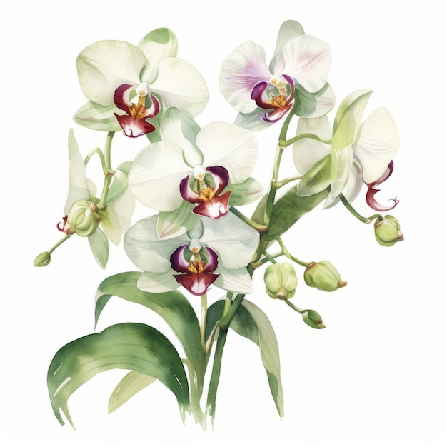 Orquídeas de aquarela ousadas e graciosas Representação realista com sombreamento pesado