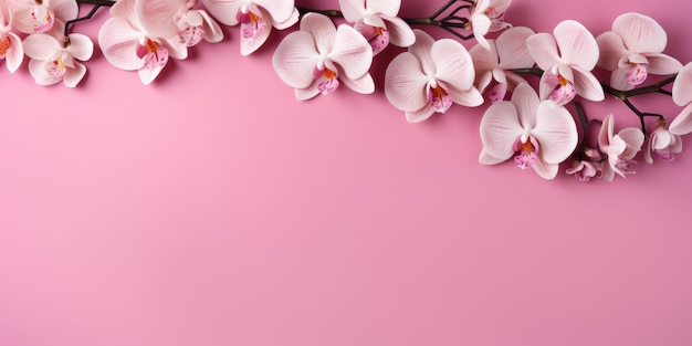 Orquídeas em um fundo rosa espaço de visualização superior para texto Foto de alta qualidade IA geradora