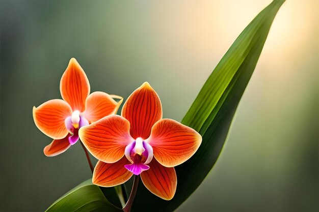Orquídeas laranja estéticas com fundo desfocado do jardim