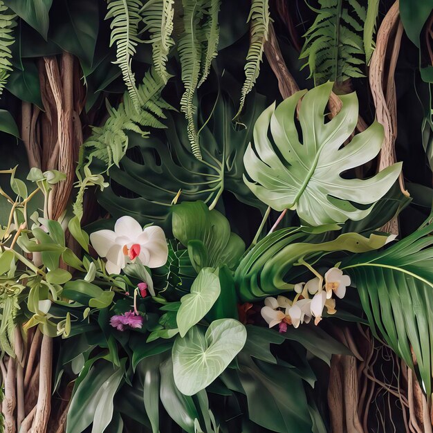 Foto orquídeas vanda decoración de flores tropicales en la rama del árbol liana planta de vid aislada generativa ai