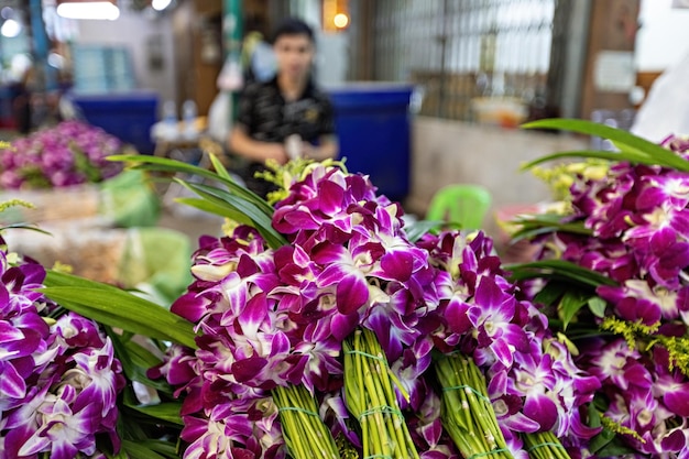 Orquídeas a la venta en el mercado de las flores de Bangkok