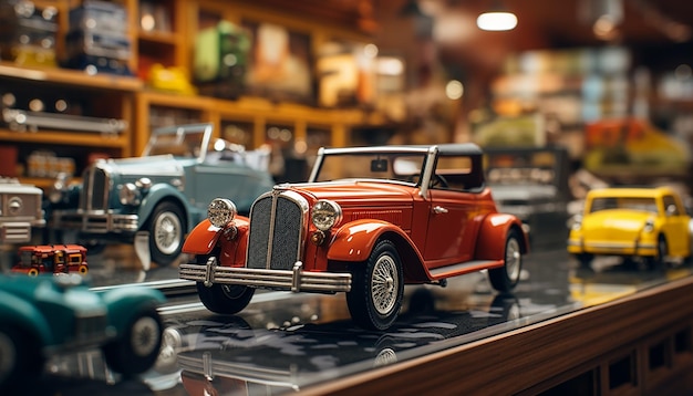 Foto orte haben viele verschiedene miniaturautos, die er bereits hergestellt hat, und seine oldtimer-ausstellung zum verkauf