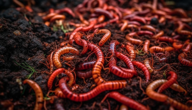 Oruga arrastrándose y milpiés en un bosque natural generado por IA