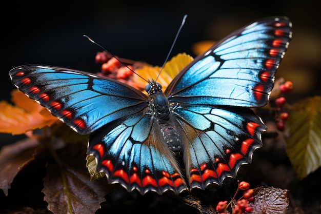 Oruga se convierte en mariposa entre sombras y luz generativa IA