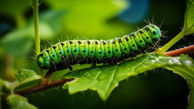 Oruga en una hoja enfoque selectivo de la vida silvestre