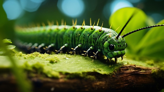 Oruga en una hoja enfoque selectivo de la vida silvestre