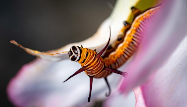 Foto la oruga o larva está a punto de comer las hojas las orugas comen las hojas de adenio durante la temporada de lluvias