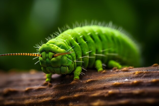 Foto una oruga verde en una rama