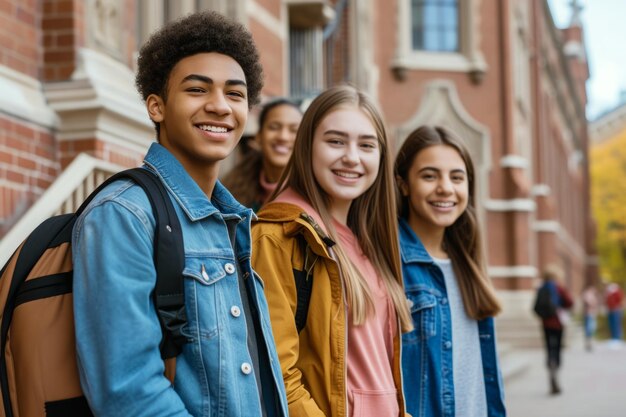 Os alunos divertem-se juntos ao ar livre.