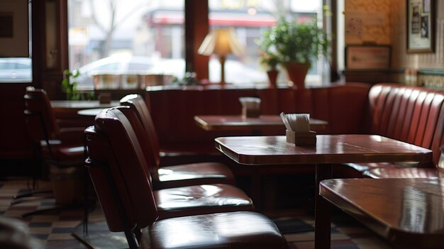 Os assentos vazios do café vazio sentam-se em silêncio solitário suas almofadas ansiando pelo calor dos hóspedes que ainda não retornaram ao seu abraço familiar