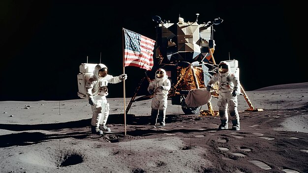 Os astronautas colocaram a bandeira da América na lua.